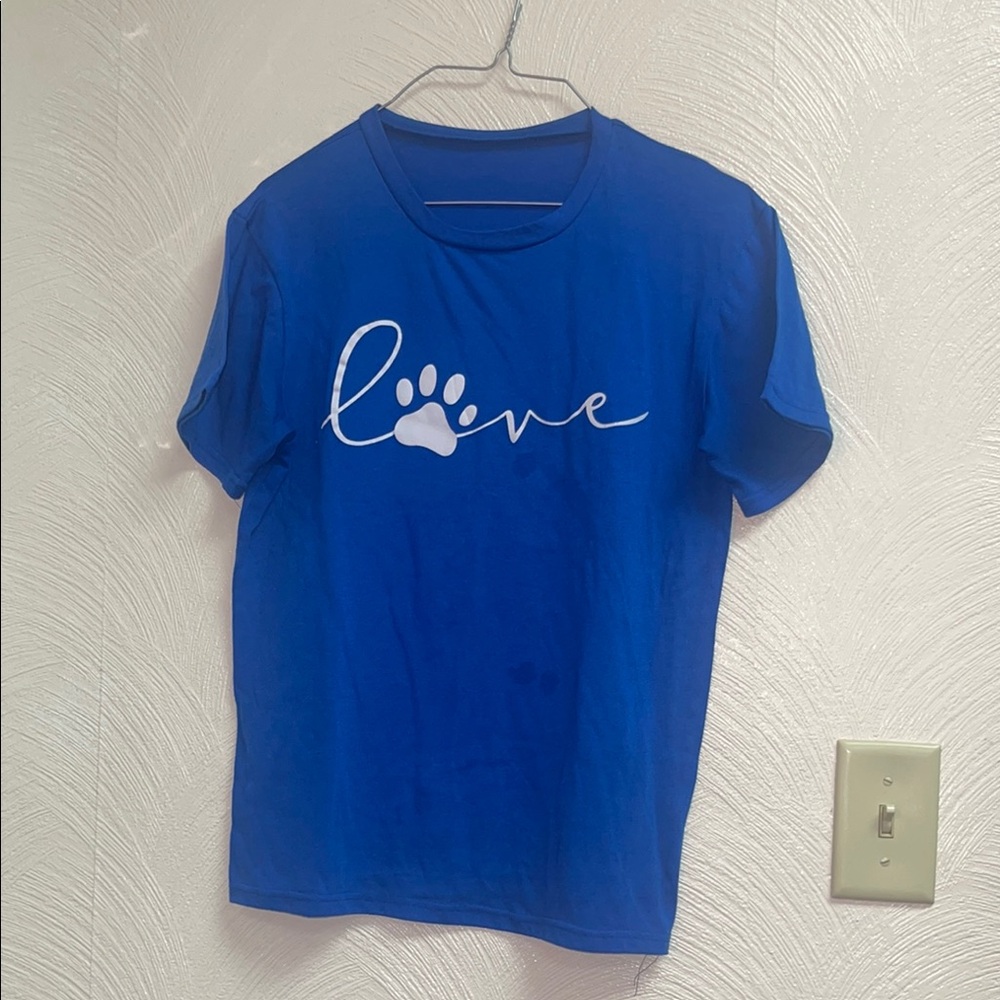 Blue T-Shirt with Paw Print Love Design